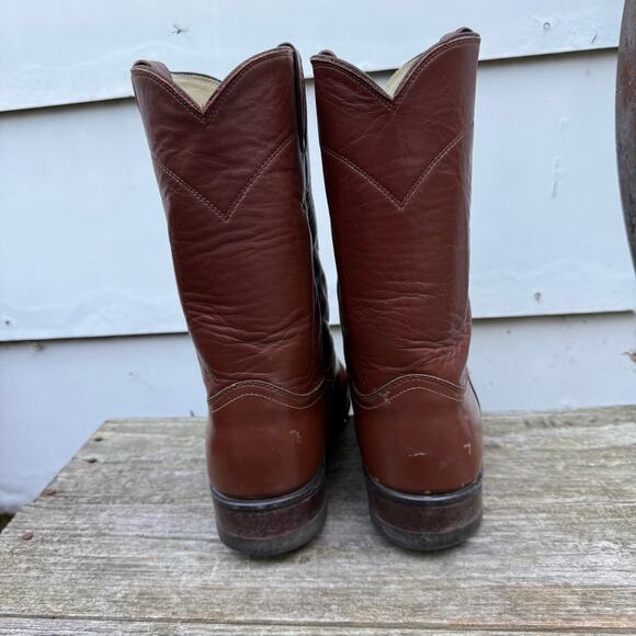 Justin Boots Saddle Tan Round Toe Roper Cowboy Boots Rubber Sole 9.5D Style 3003 - Picture 4 of 6